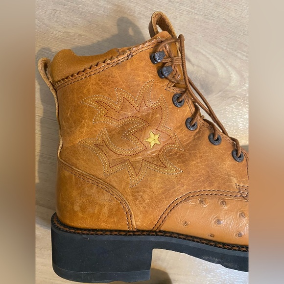 Ariat Women’s Tan Leather Ostrich Riding Boots Lace Up Western Cowgirl Casual 6 - Picture 5 of 9